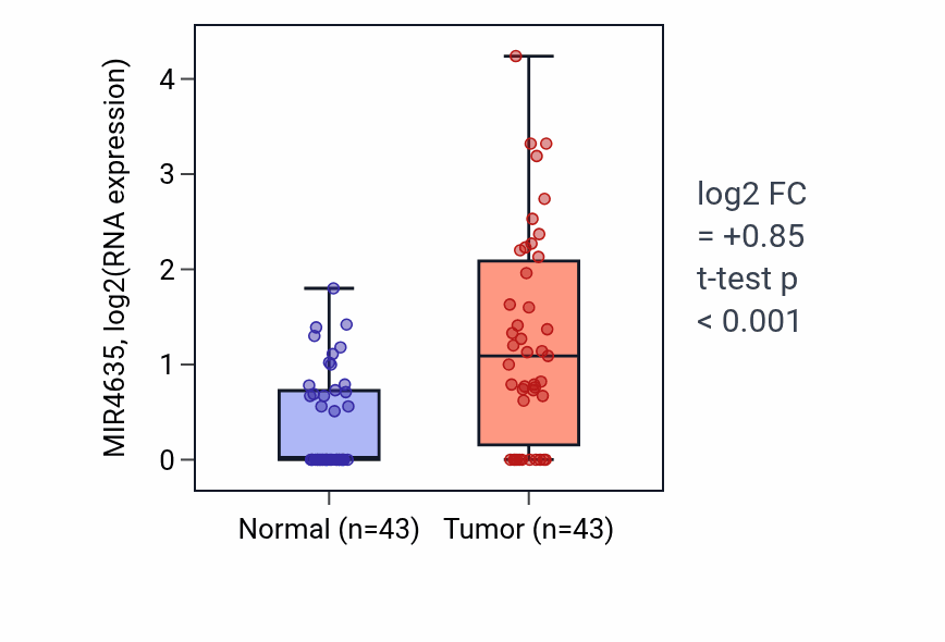 Tumor-vs-normal expression box plot for MIR4635 RNA in HNSC.