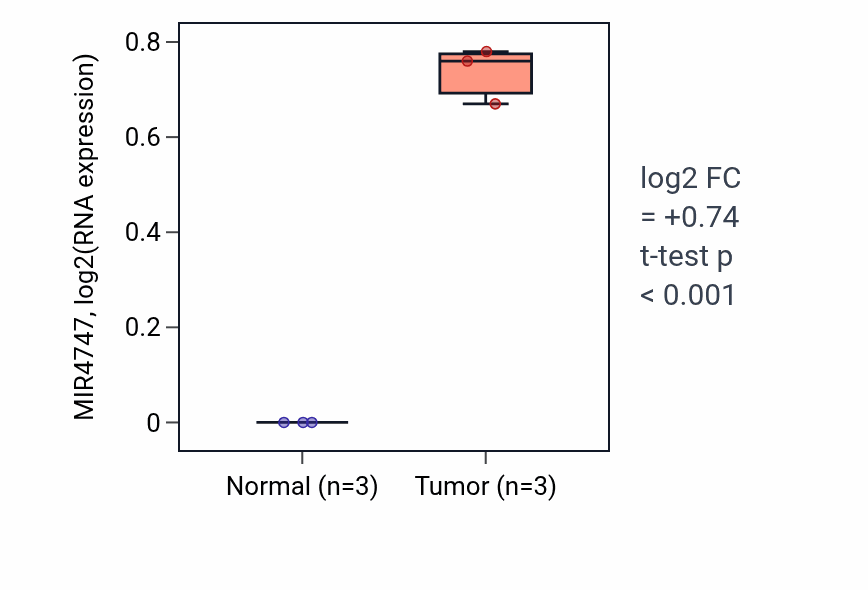 Tumor-vs-normal expression box plot for MIR4747 in ESCA.