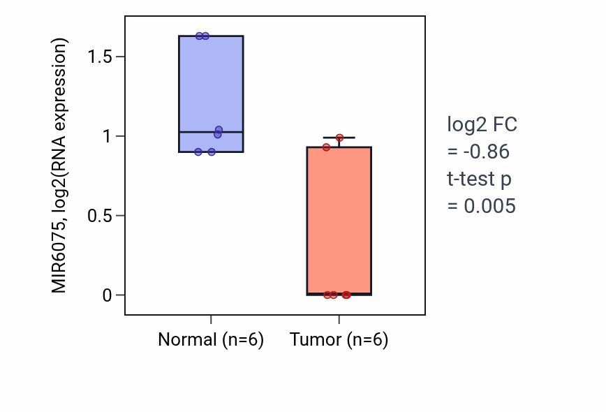 Tumor-vs-normal expression box plot for MIR6075 in LUAD.