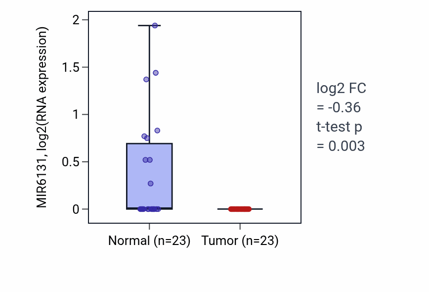 Tumor-vs-normal expression box plot for MIR6131 in LUSC.