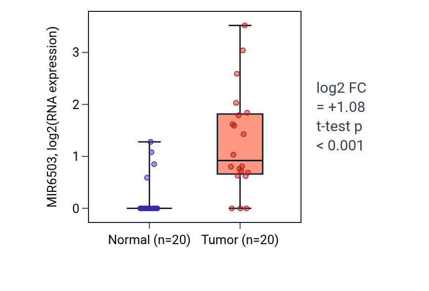Tumor-vs-normal expression box plot for MIR6503 in KIRC.