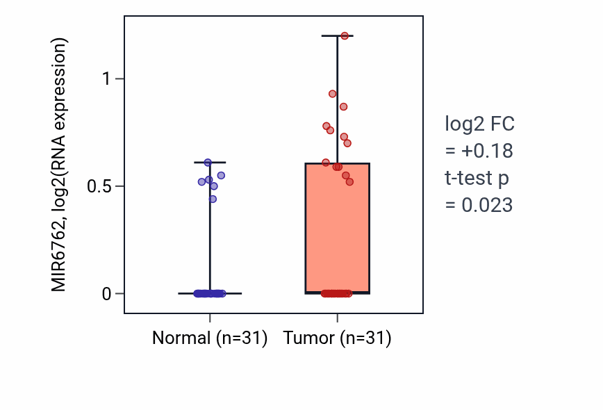 Tumor-vs-normal expression box plot for MIR6762 in KIRP.