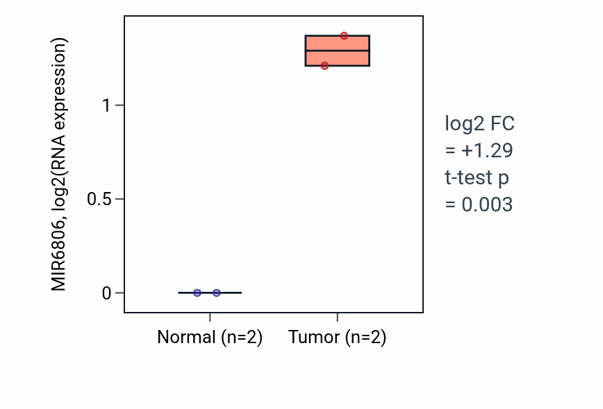 Tumor-vs-normal expression box plot for MIR6806 in LUAD.