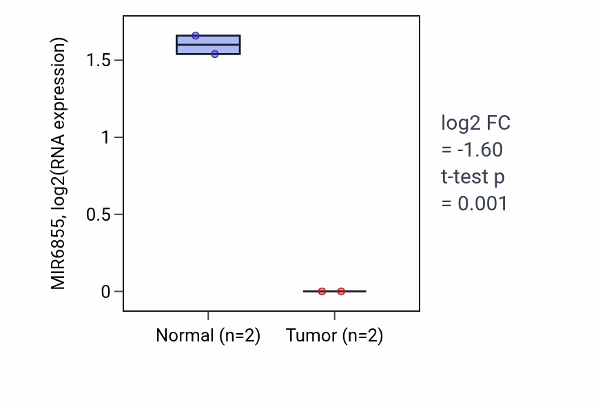 Tumor-vs-normal expression box plot for MIR6855 in UCEC.