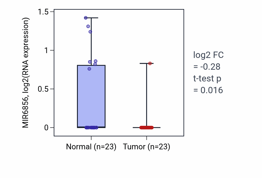 Tumor-vs-normal expression box plot for MIR6856 in THCA.