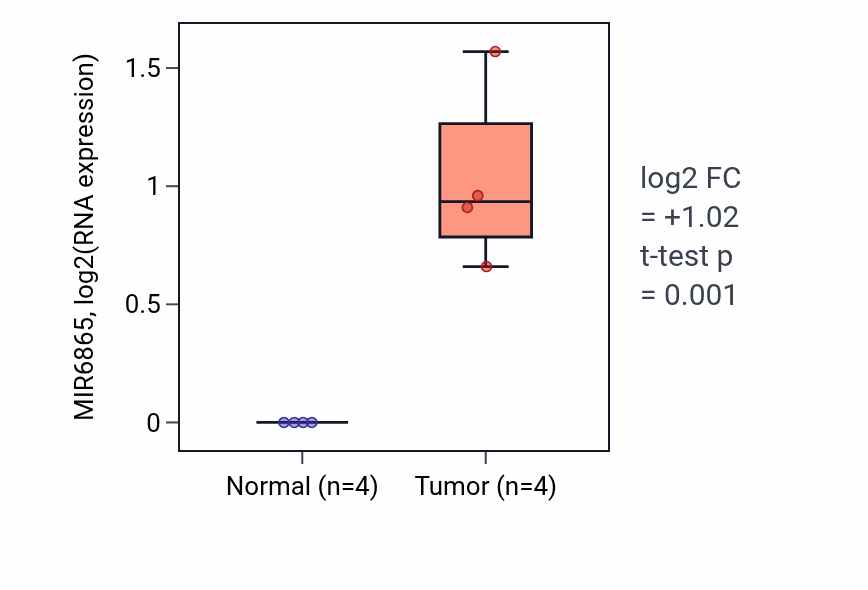 Tumor-vs-normal expression box plot for MIR6865 RNA in KIRP.