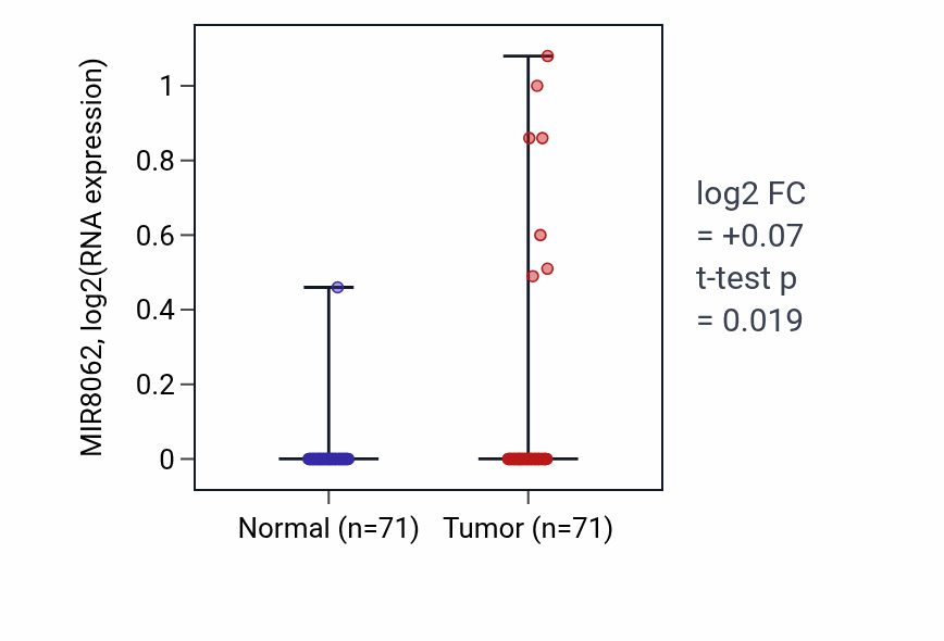 Tumor-vs-normal expression box plot for MIR8062 in KIRC.