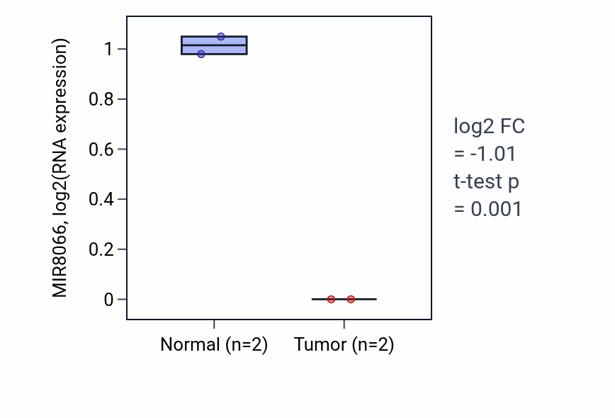 Tumor-vs-normal expression box plot for MIR8066 in BRCA.