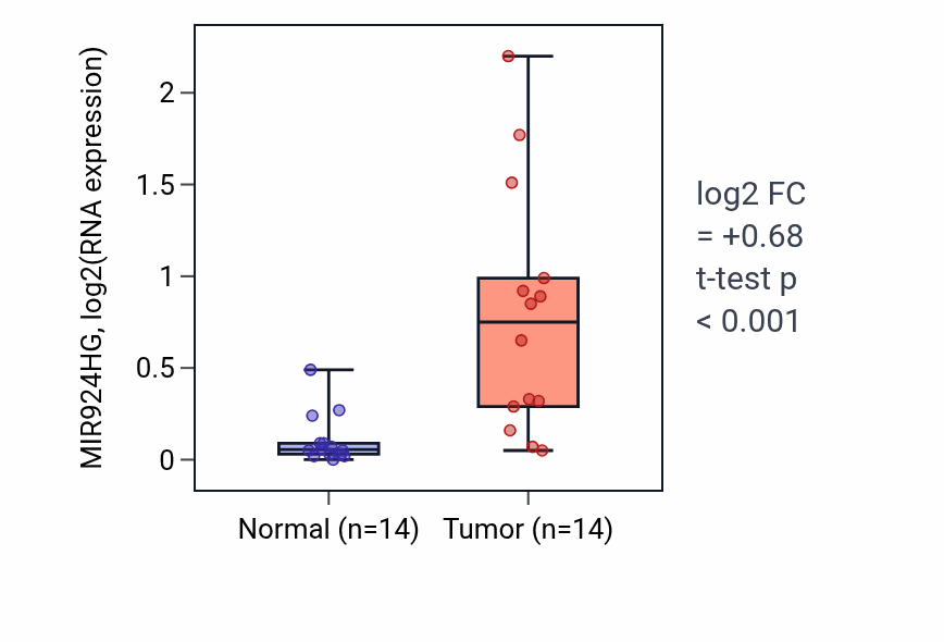 Tumor-vs-normal expression box plot for MIR924HG RNA in KIRC.