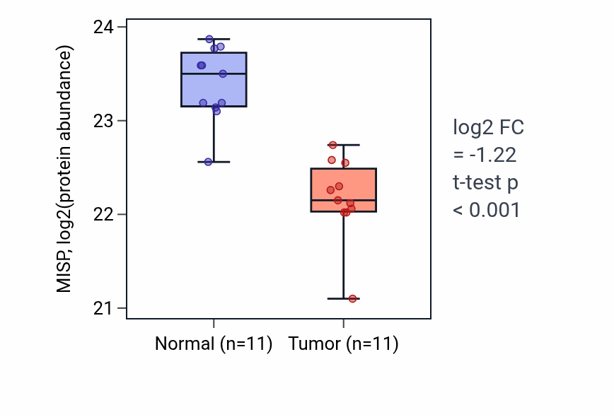 Tumor-vs-normal mass-spec protein box plot for MISP in CCRCC.