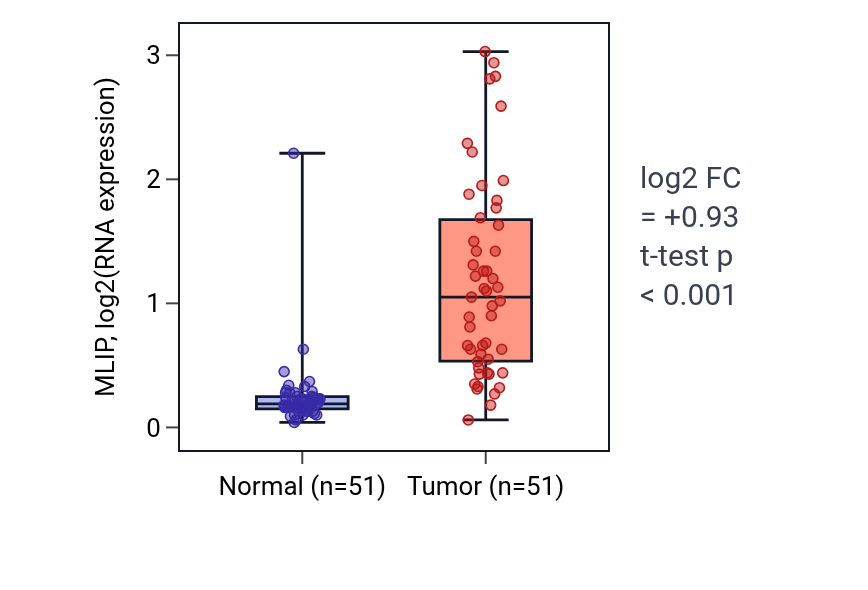 Tumor-vs-normal expression box plot for MLIP in KIRC.