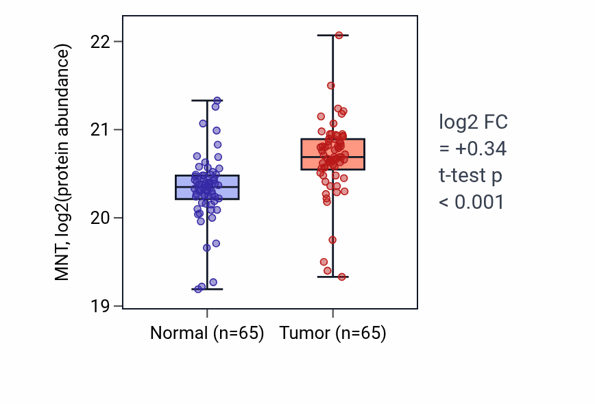 Tumor-vs-normal mass-spec protein box plot for MNT in CCRCC.