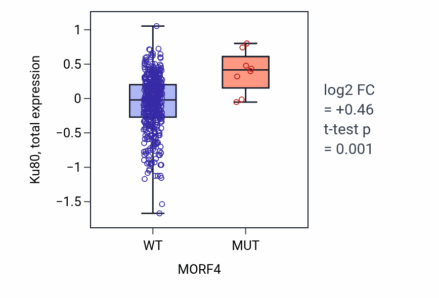 Box plot of Ku80 in MORF4-low vs MORF4-high samples in UCEC.