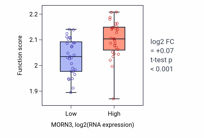 Box plot of Regulation of syncytium formation by plasma membrane fusion in MORN3-low vs MORN3-high samples in OVARY.