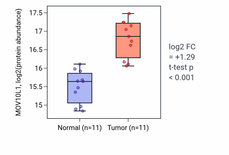 Tumor-vs-normal mass-spec protein box plot for MOV10L1 in LSCC.