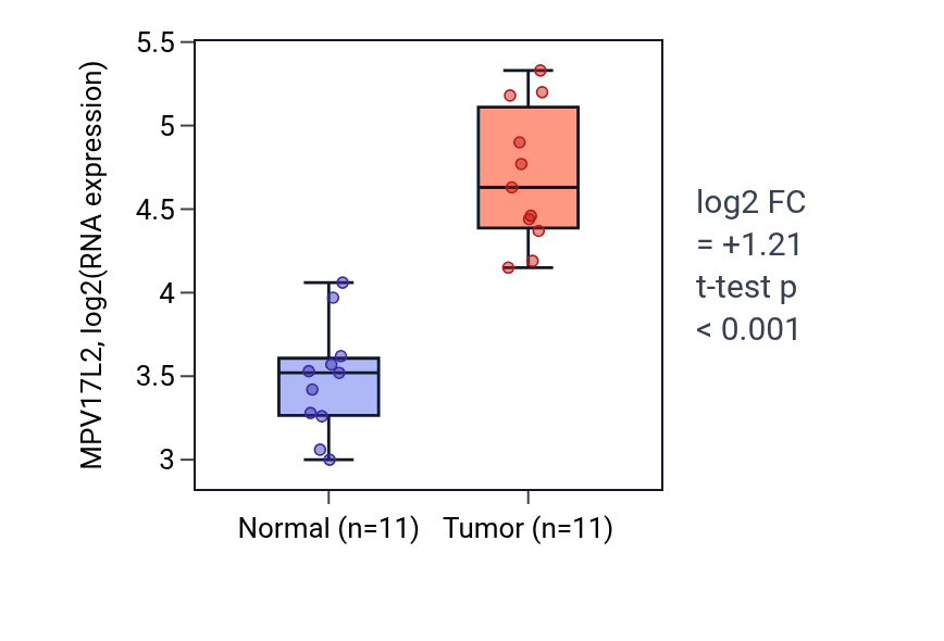 Tumor-vs-normal expression box plot for MPV17L2 in HNSC.