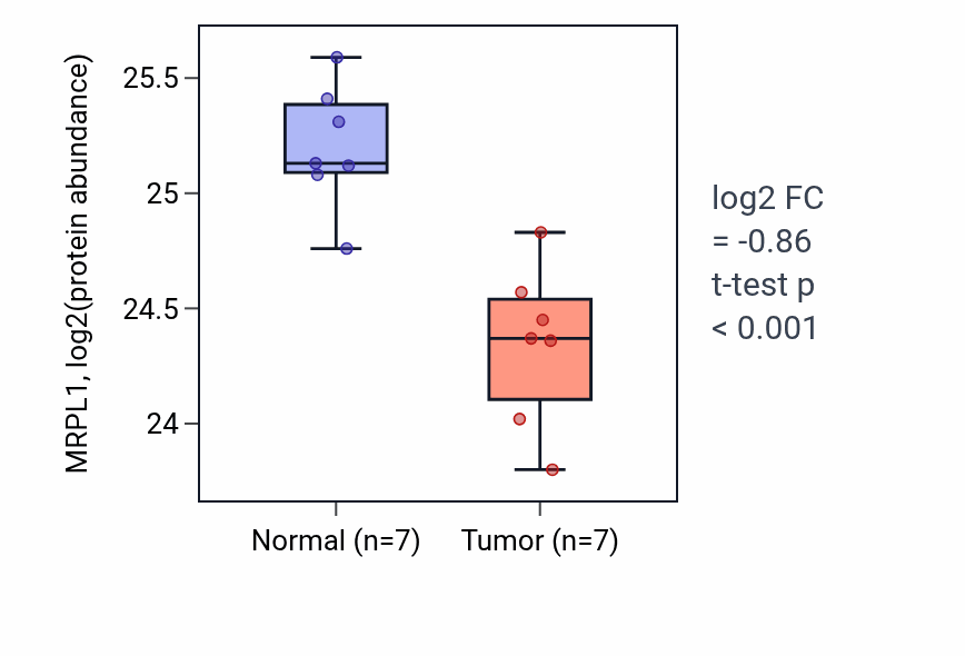 Tumor-vs-normal mass-spec protein box plot for MRPL1 in CCRCC.