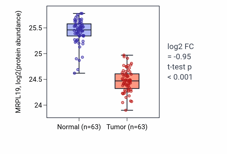 Tumor-vs-normal mass-spec protein box plot for MRPL19 in CCRCC.