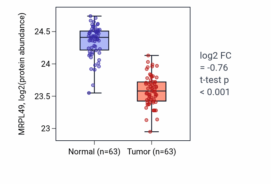 Tumor-vs-normal mass-spec protein box plot for MRPL49 in CCRCC.