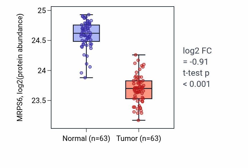 Tumor-vs-normal mass-spec protein box plot for MRPS6 in CCRCC.