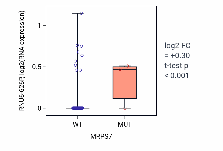 Box plot of RNU6-626P in MRPS7-low vs MRPS7-high samples in CESC.
