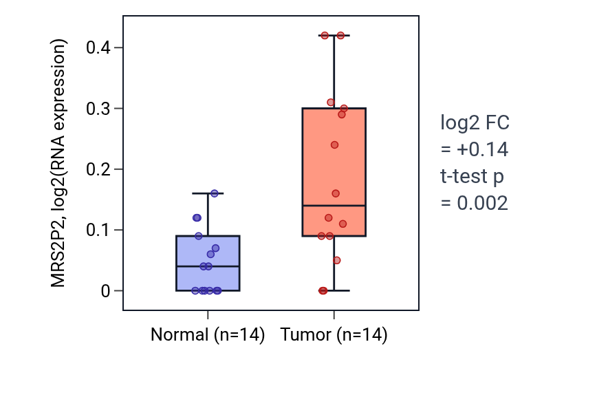 Tumor-vs-normal expression box plot for MRS2P2 in KIRC.