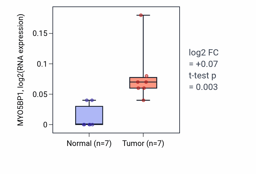 Tumor-vs-normal expression box plot for MYO5BP1 in STAD.