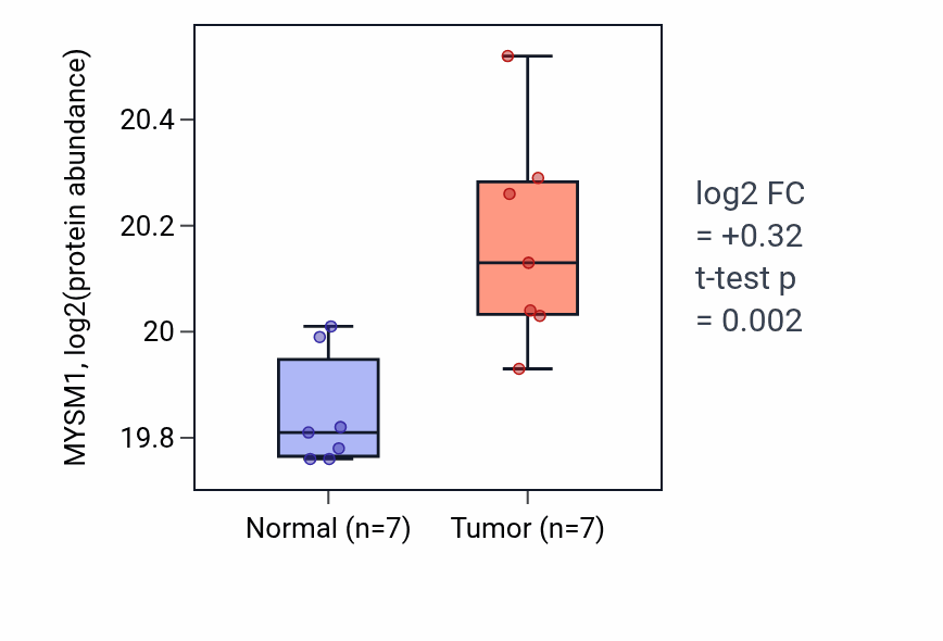 Tumor-vs-normal mass-spec protein box plot for MYSM1 in CCRCC.