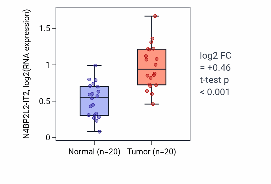 Tumor-vs-normal expression box plot for N4BP2L2-IT2 in KIRC.