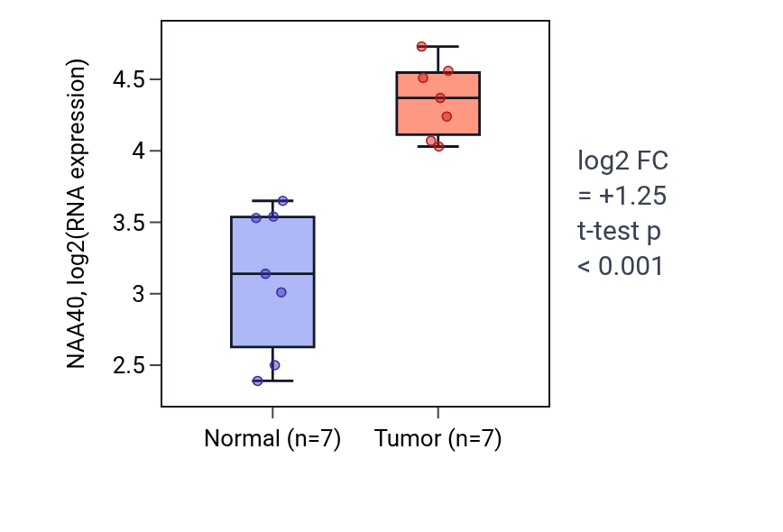 Tumor-vs-normal expression box plot for NAA40 in BLCA.