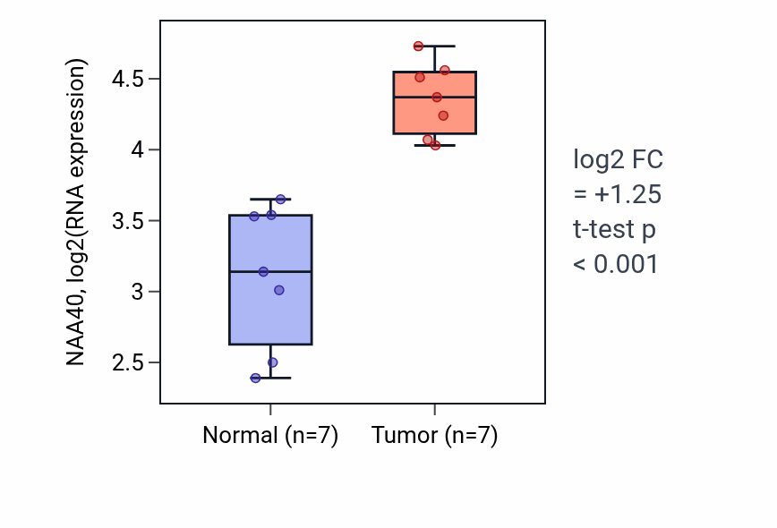 Tumor-vs-normal expression box plot for NAA40 RNA in BLCA.