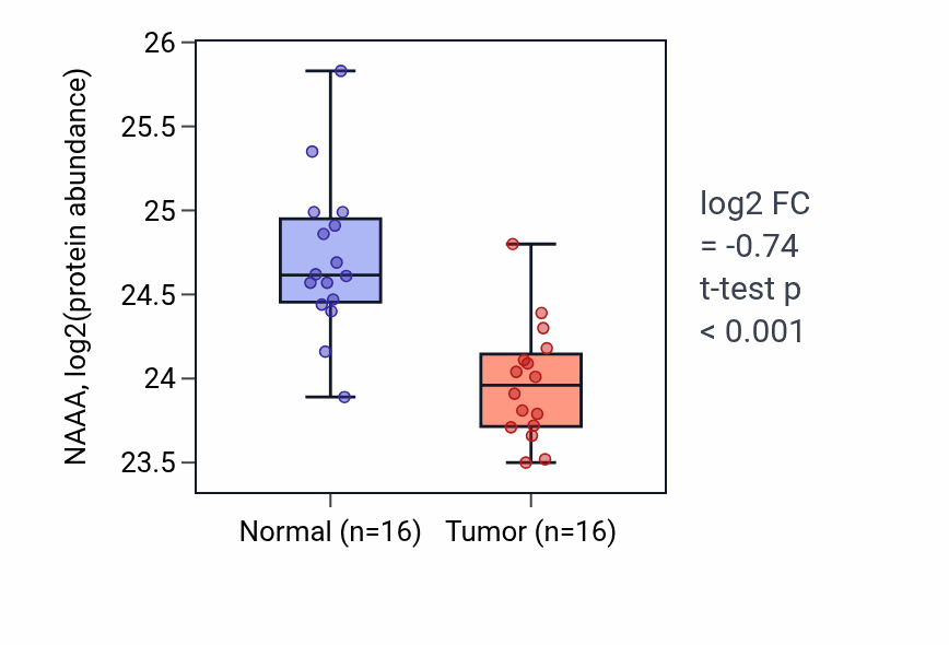 Tumor-vs-normal mass-spec protein box plot for NAAA in LUAD.