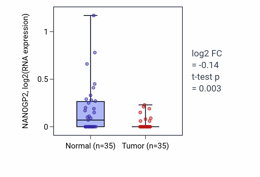 Tumor-vs-normal expression box plot for NANOGP2 in LUSC.