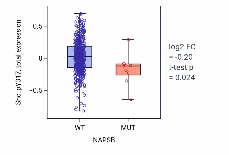 Box plot of Shc_pY317 in NAPSB-low vs NAPSB-high samples in UCEC.
