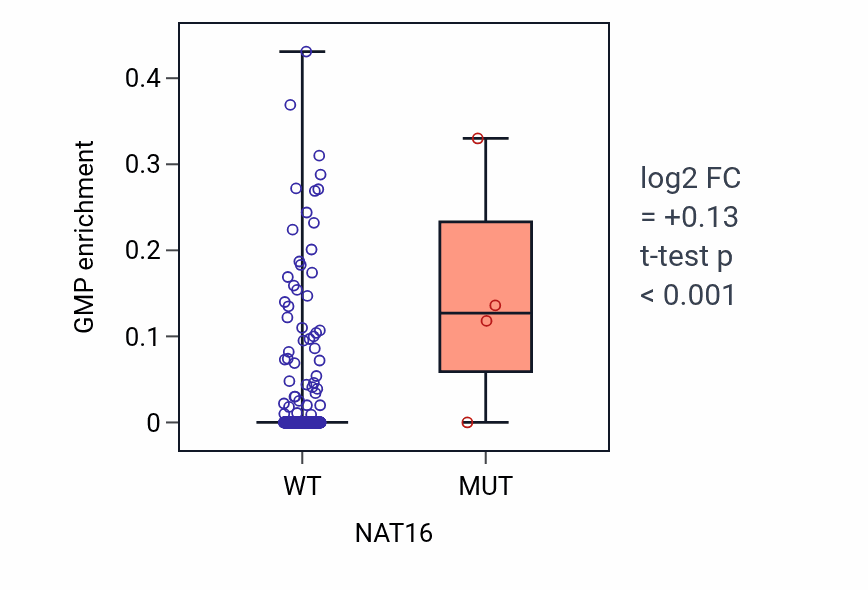 Box plot of GMP in NAT16-low vs NAT16-high samples in HNSC.