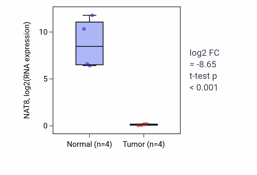 Tumor-vs-normal expression box plot for NAT8 RNA in KICH.