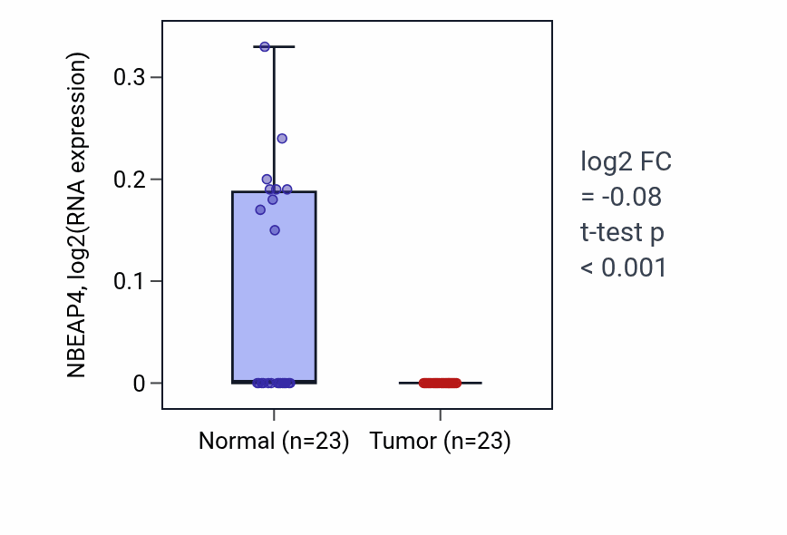 Tumor-vs-normal expression box plot for NBEAP4 in THCA.