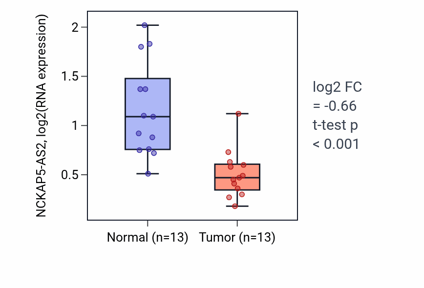Tumor-vs-normal expression box plot for NCKAP5-AS2 in KIRC.