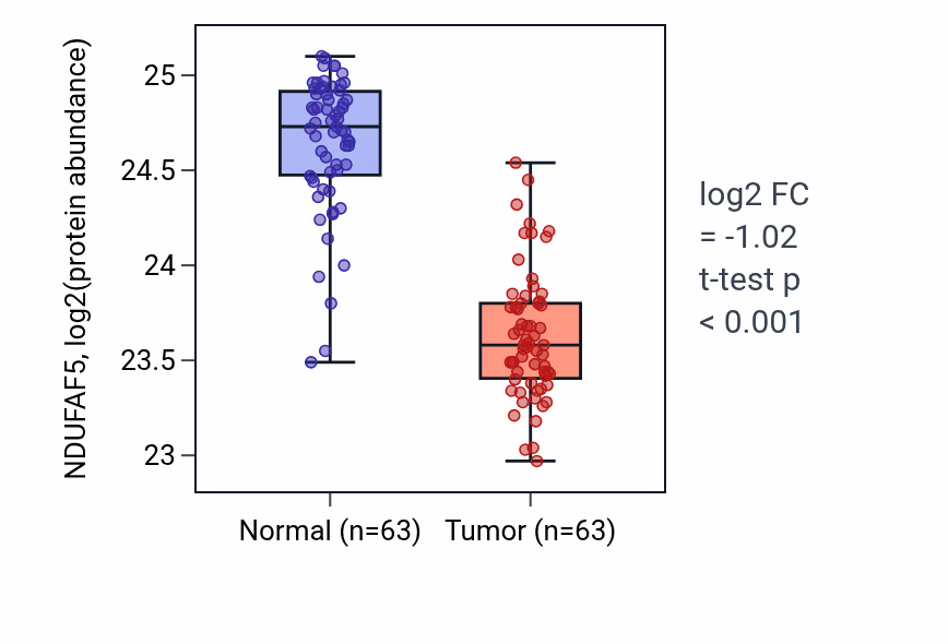 Tumor-vs-normal mass-spec protein box plot for NDUFAF5 in CCRCC.