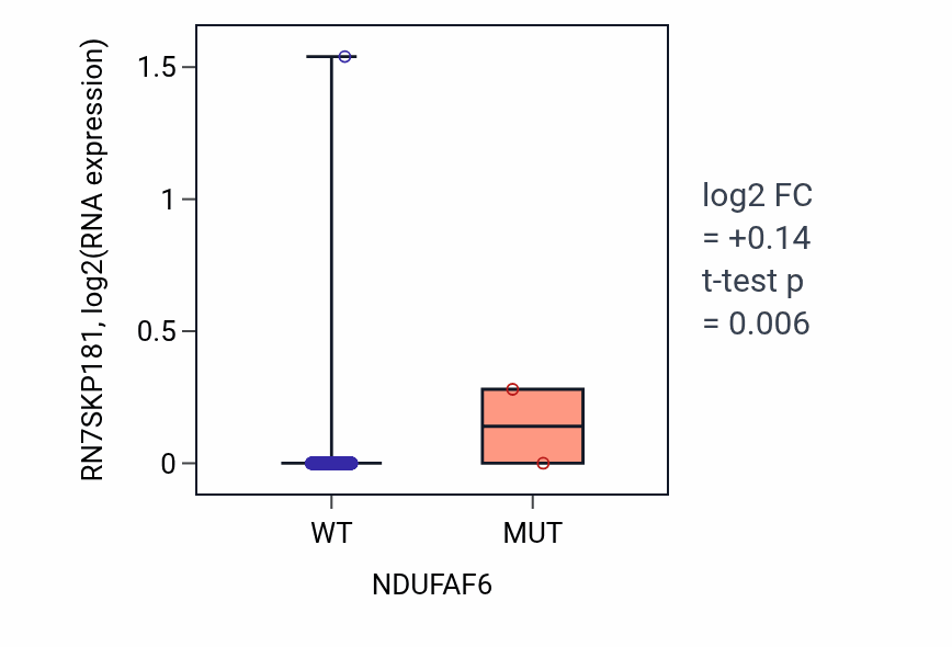 Box plot of RN7SKP181 in NDUFAF6-low vs NDUFAF6-high samples in LUSC.