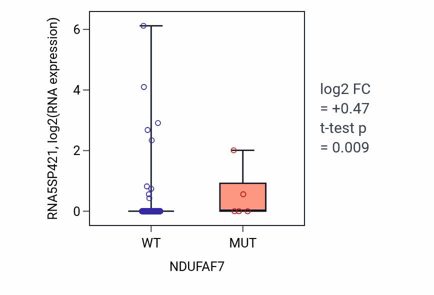 Box plot of RNA5SP421 in NDUFAF7-low vs NDUFAF7-high samples in LUSC.