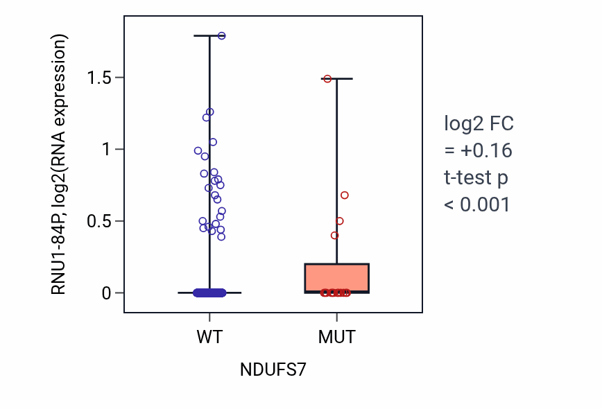 Box plot of RNU1-84P in NDUFS7-low vs NDUFS7-high samples in UCEC.