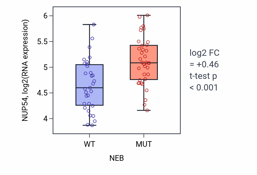 Box plot of NUP54 in NEB-low vs NEB-high samples in LARGE_INTESTINE.