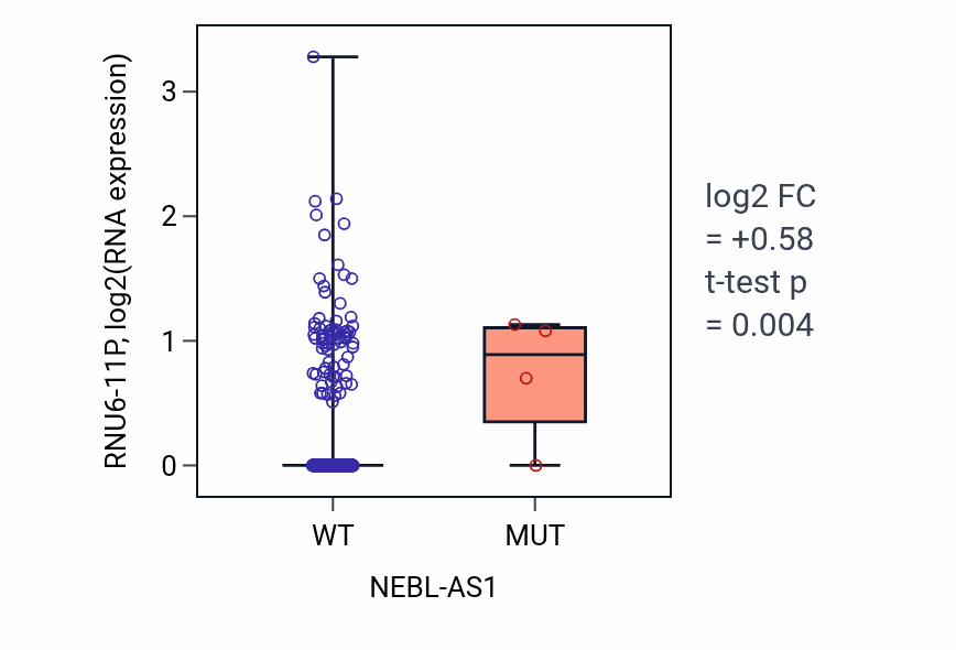 Box plot of RNU6-11P in NEBL-AS1-low vs NEBL-AS1-high samples in UCEC.