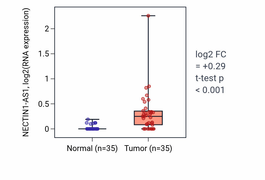Tumor-vs-normal expression box plot for NECTIN1-AS1 in LUSC.