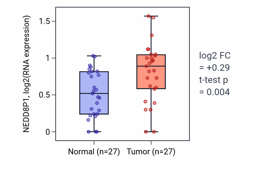 Tumor-vs-normal expression box plot for NEDD8P1 in HNSC.