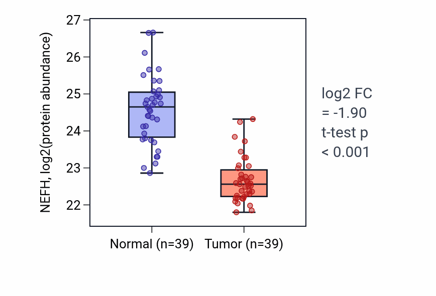 Tumor-vs-normal mass-spec protein box plot for NEFH in HNSC.
