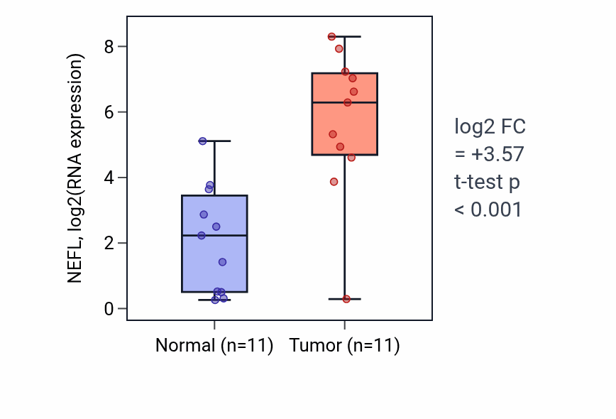 Tumor-vs-normal expression box plot for NEFL RNA in HNSC.
