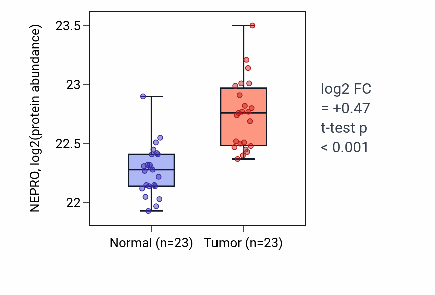 Tumor-vs-normal mass-spec protein box plot for NEPRO in HNSC.