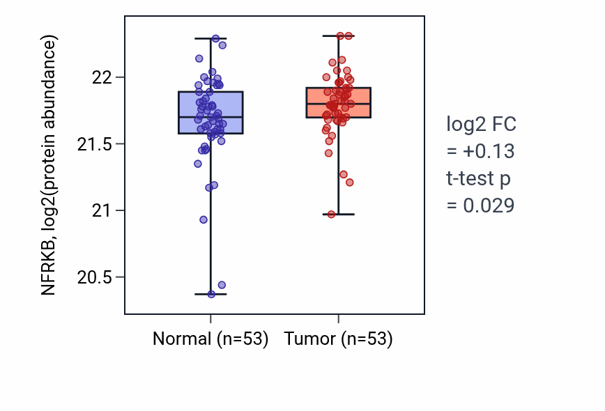 Tumor-vs-normal mass-spec protein box plot for NFRKB in HNSC.